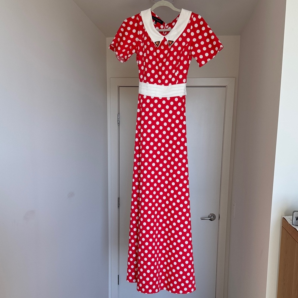 Unique Vintage Red and White Polka Dot Maxi Dress - US 6 EU 38